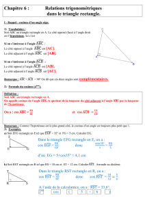 Chapitre 6 : Relations trigonométriques dans le triangle rectangle.