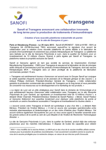 Sanofi et Transgene annoncent une collaboration innovante de long