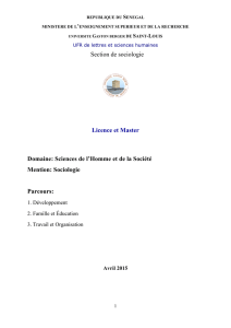 Section de sociologie Licence et Master Domaine: Sciences de l