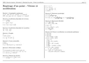 Repérage d`un point - Vitesse et accélération