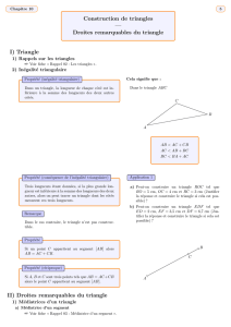 Construction de triangles — Droites remarquables du triangle I