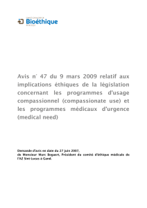 Avis n° 47 - "compassionate use"