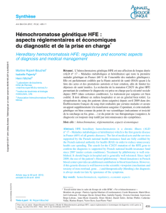 Hémochromatose génétique HFE : aspects
