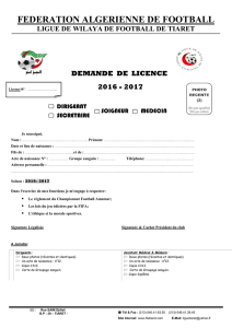 Demande de licence - Ligue de Football de la wilaya de Tiaret