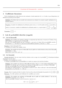 4 Coefficients binomiaux 5 Lois de probabilité discrètes (rappels)