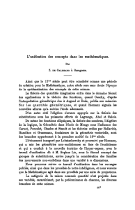 L`unification des concepts dans les mathématiques.