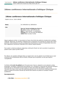 10ème conférence Internationale d`ethique Clinique