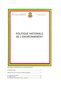 POLITIQUE NATIONALE DE L`ENVIRONNEMENT INTRODUCTION