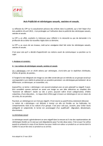 Avis Publicit&eacute; et st&eacute;r&eacute;otypes sexuels, sexistes et sexu&eacute;s