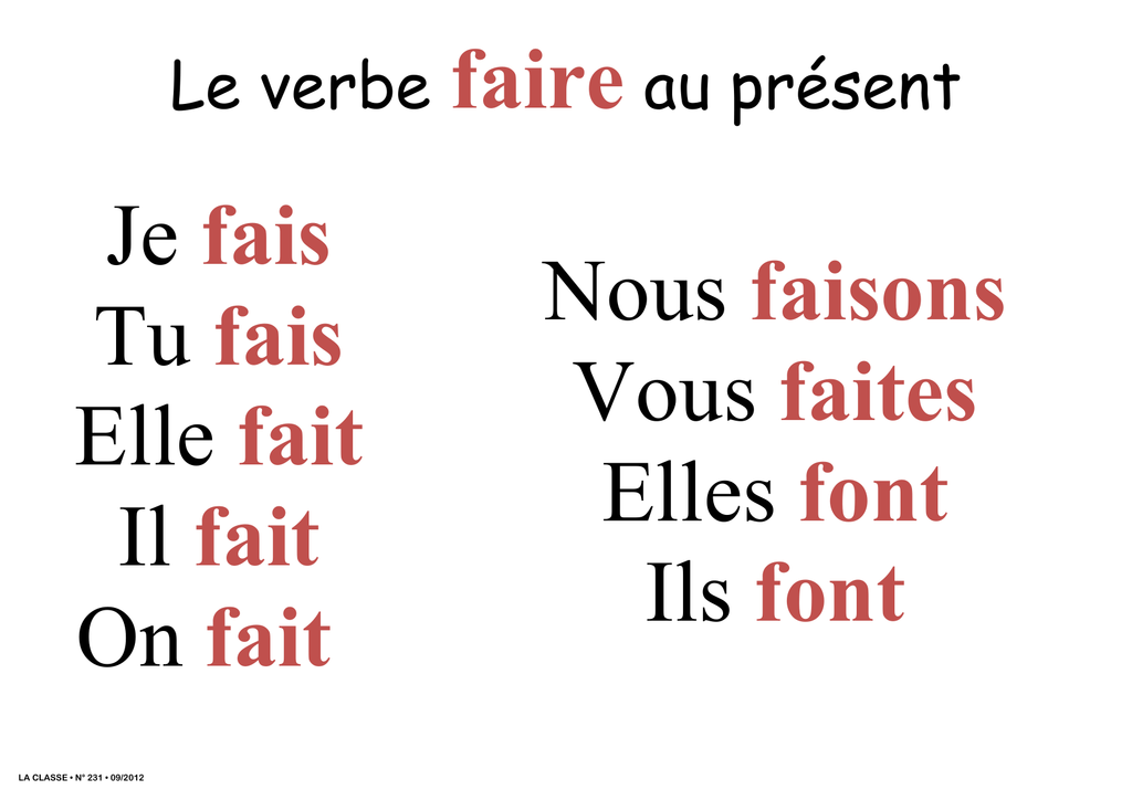 Le verbe faire au présent