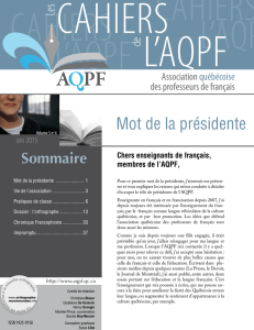 Cahiers de l`AQPF Vol. 5 no 4