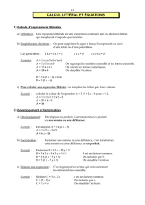 Calcul littéral et équations