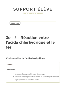 3e – 4 – Réaction entre l`acide chlorhydrique et le fer – Support élève