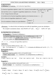 Page 1 FONCTION LOGARITHME NEPERIEN : f(x) = ln(x) I