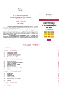 algorithmique et programmation en java resume table des