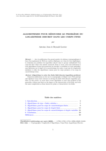 Algorithmes pour résoudre le problème du logarithme discret dans
