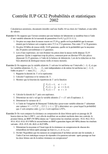 Contrôle IUP GCI2 Probabilités et statistiques 2002