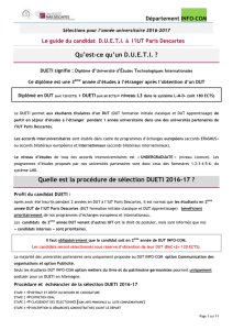 Quelle est la procédure de sélection DUETI 2016-17