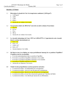 CIV2310- Mécanique des fluides Question 1 (5 Points) 1.1