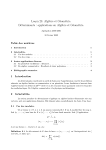 Leçon 28. Alg`ebre et Géométrie. Déterminants : applications en Alg