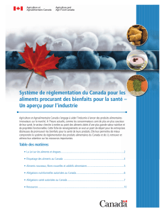 Système de réglementation du Canada pour les aliments procurant
