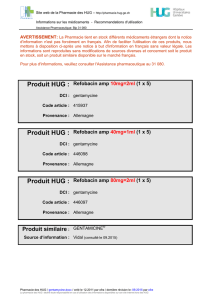 Produit HUG : Refobacin amp 10mg=2ml (1 x 5) Produit HUG