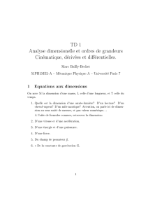 TD 1 Analyse dimensionelle et ordres de grandeurs Cinématique