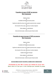 Proposition de repas à 25.00€* par personne Mini 15 personnes