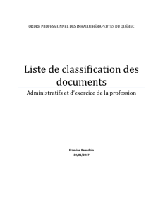 Liste de classification des documents