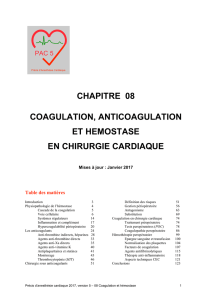 Chapitre 8 : Coagulation, anticoagulation et hémostase