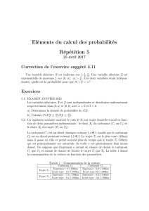 Eléments du calcul des probabilités Répétition 5