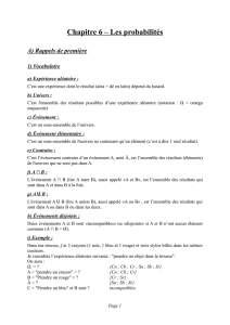 Chapitre 6 – Les probabilités A) Rappels de première