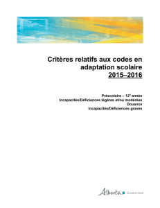 Critères relatifs aux codes en adaptation scolaire 2015–2016