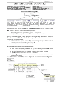 SYNTHESE CHAP 10 LE LANGAGE SQL