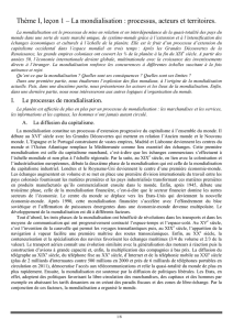 Thème I, leçon 1 – La mondialisation : processus, acteurs et