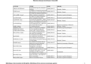 M&eacute;moires Sciences &eacute;conomiques Ann&eacute;e 2003