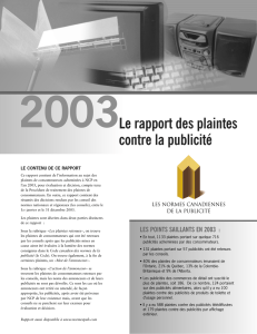 2003Le rapport des plaintes contre la publicité