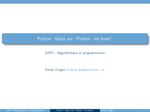 Python : Quizz sur ``Python : les bases