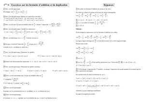 1 S Exercices sur les formules d`addition et de duplication Réponses