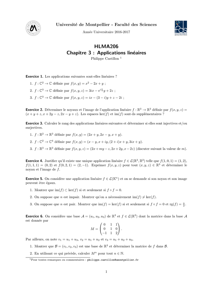 Hlma6 Chapitre 3 Applications Lineaires