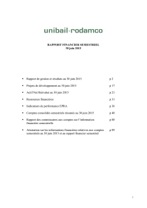 Résultats semestriels 2015 - Rapport financier - Unibail