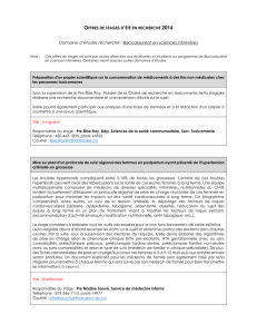 OFFRES DE STAGES D`ÉTÉ EN RECHERCHE 2016 Domaine d