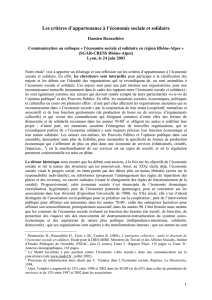 Les critères d`appartenance à l`économie sociale et solidaire