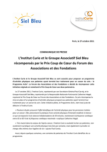L`Institut Curie et le Groupe Associatif Siel Bleu récompensés par le