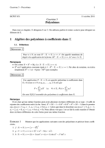 Polynômes 1 Algèbre des polynômes à coefficients dans K
