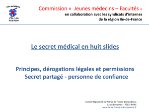 Le secret médical : principes, dérogations et permissions. Secret