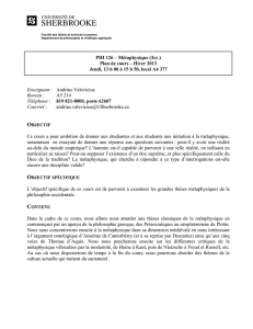 PHI 126 – Métaphysique (3cr.) Plan de cours – Hiver 2013 Jeudi, 13