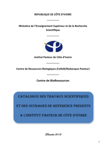 Travaux scientifiques - `Institut Pasteur de Côte d`Ivoire