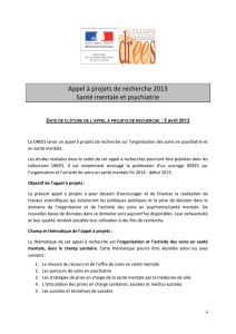 Appel à projets de recherche 2013 : Santé mentale et