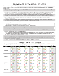 LE REPAS PRINCIPAL (DÎNER) FORMULAIRE D`ÉVALUATION DE